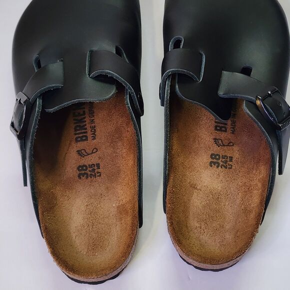 Birkenstock Boston Clog Womens 7 Mens 6 Black Leather Cork Insole - Picture 9 of 10